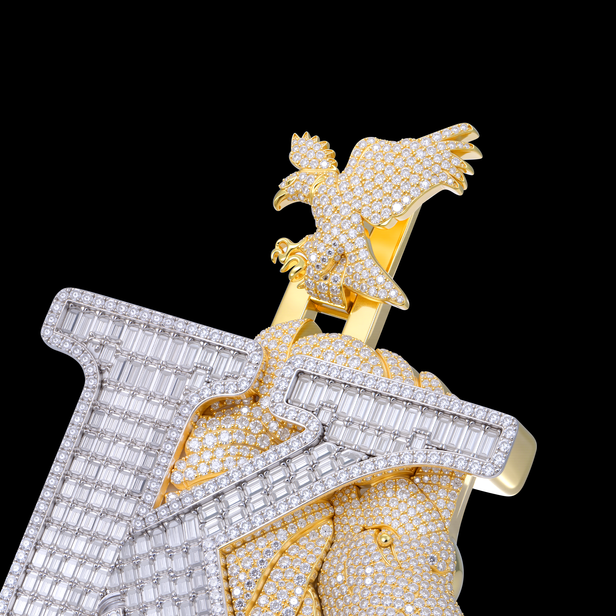 APORRO Premium Custom Iced Letter K Pendant With Baguette Cut Stones