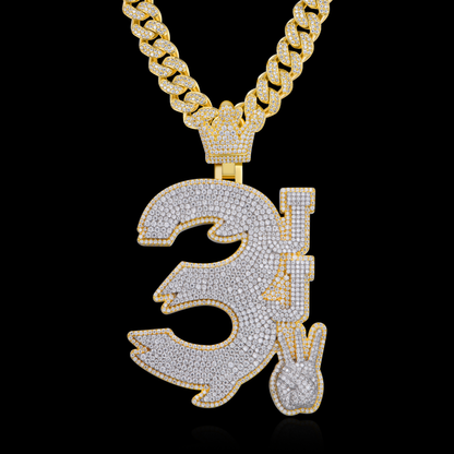 APORRO Premium Custom Fully Iced Number 3 Pendant