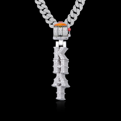 APORRO Premium Custom 3D 2inches Iced VVS Moissanite Vertial Style Name Pendant With Custom Bail