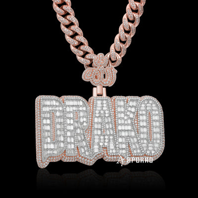 APORRO Premium Custom Drip Iced Emerald Cut Name Pendant