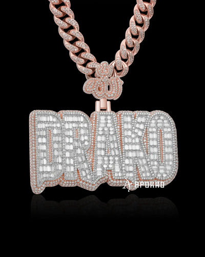 APORRO Premium Custom Drip Iced Emerald Cut Name Pendant