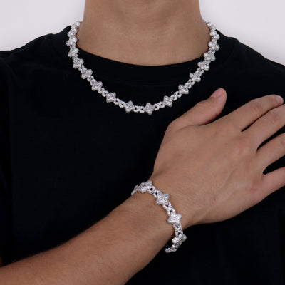Iced Luminous Clover Chain & Bracelet Set - White Diamond