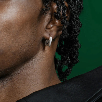 S925 WONG Ⅱ Ridge Iced Out Hoop Earrings - Pair