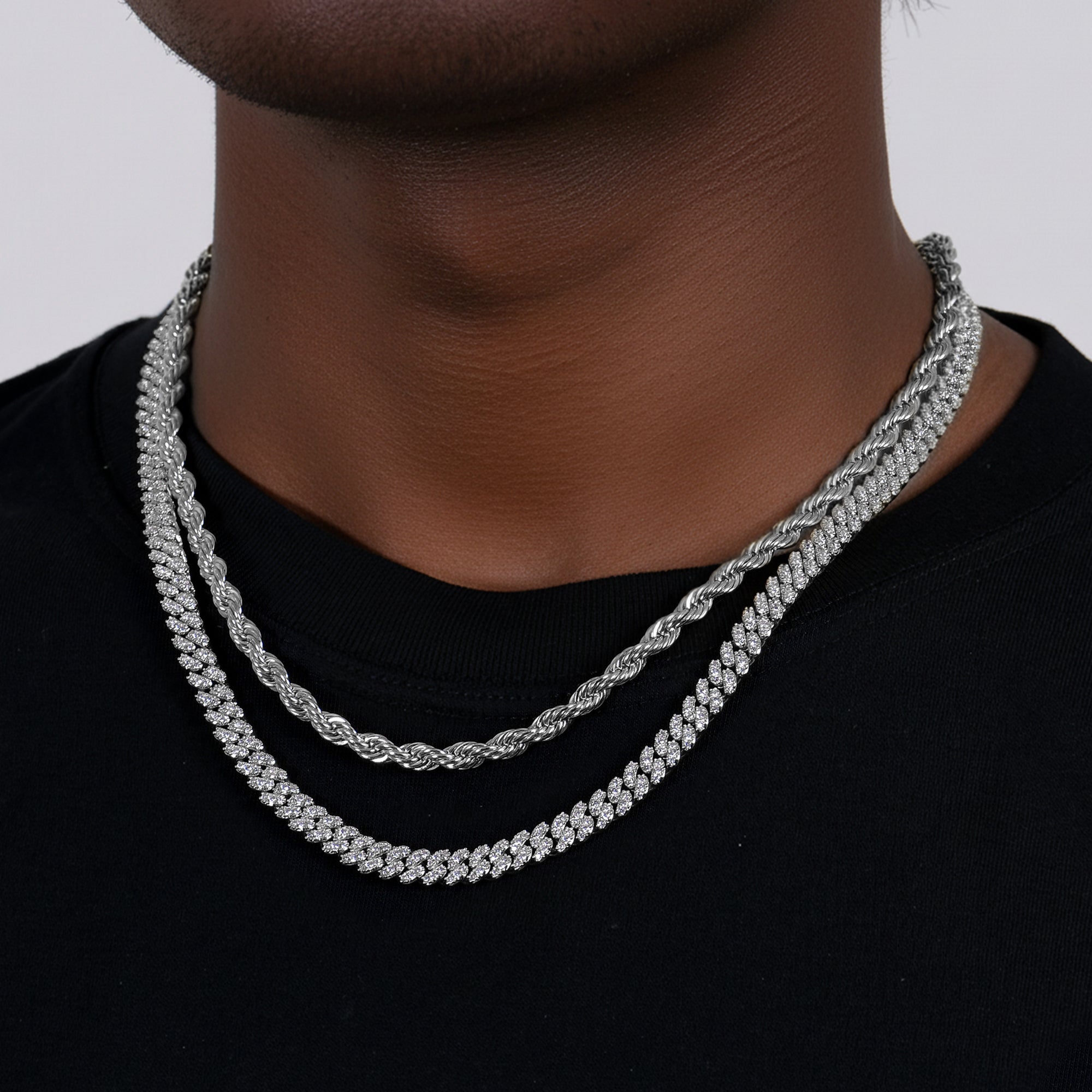 18K White Gold Men's Clean Metal Layer Chain Set - Urban Jewelry – APORRO