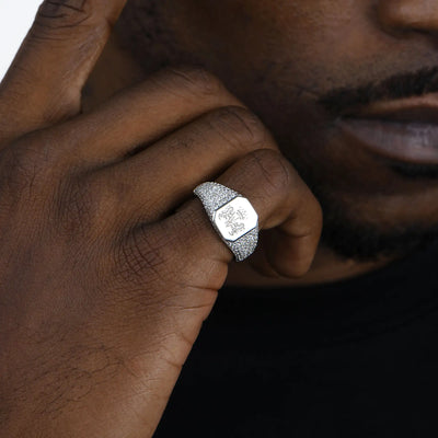 Custom Iced Octagon Signet Ring - Pattern