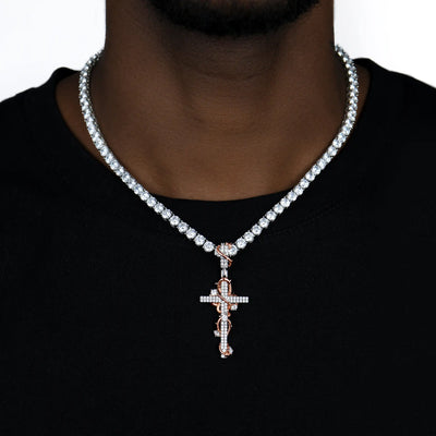 Moissanite Thorned Rose Cross Pendant