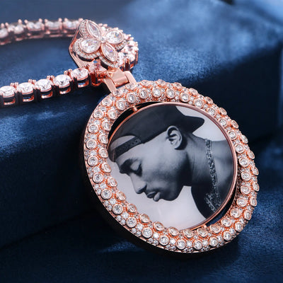 Custom Round Encrusted Photo Pendant