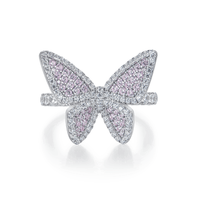 Vivid Pink Clustered Butterfly Engagement Ring