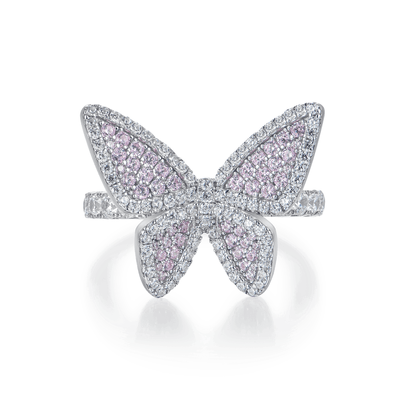 Pink Clustered Butterfly Engagement Ring - APORRO