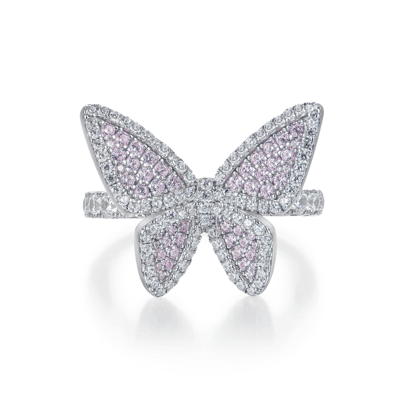 Vivid Pink Clustered Butterfly Engagement Ring - APORRO