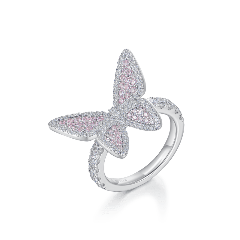Vivid Pink Clustered Butterfly Engagement Ring - APORRO