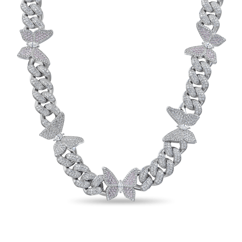 Pink Butterfly Cuban Necklace - 12mm - APORRO
