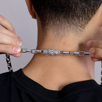 Paper Clip Chain With Iced Round Cut Clasp - 8mm