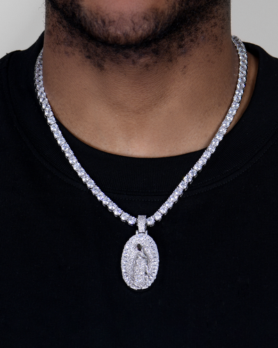 Brilliant Pear Halo Virgin Mary Pendant