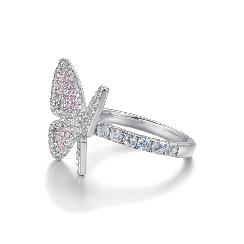 Pink Clustered Butterfly Engagement Ring - APORRO