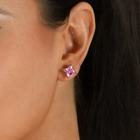 Solid Clover Cut Stud Earrings - Pink