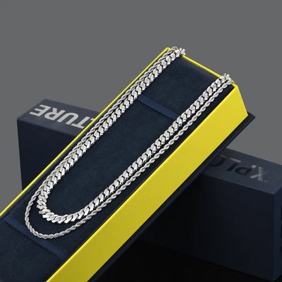 Rope + Plain Gold Prong Cuban link Chain Gift Set