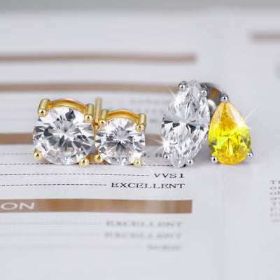 Moissanite S925 Toi et Moi Marquise & Pear Stud Earrings