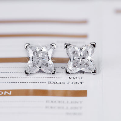 Moissanite S925 Solid Clover Cut Stud Earrings - White