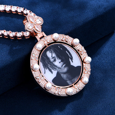 Custom Clover Pearl Reversible Photo Pendant