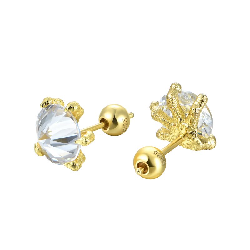 14K Gold Iced Out Dragon Claw Earrings Men & Women's Fashion Jewelry