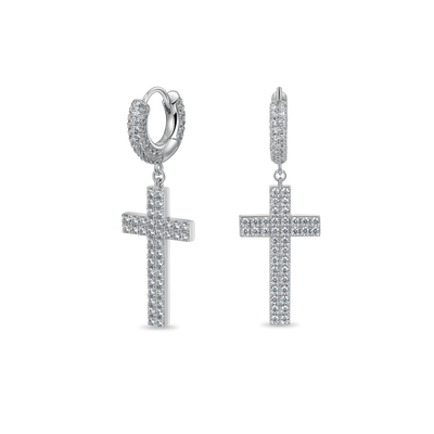 S925 Cross Earring (with Two-Row Gems)