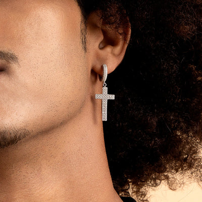 S925 Cross Earring (with Two-Row Gems)