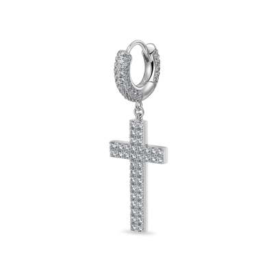 S925 Cross Earring (with Two-Row Gems)