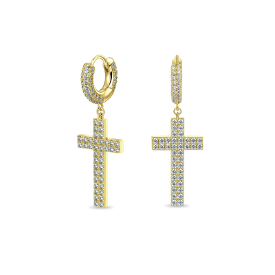 S925 Cross Earring (with Two-Row Gems)