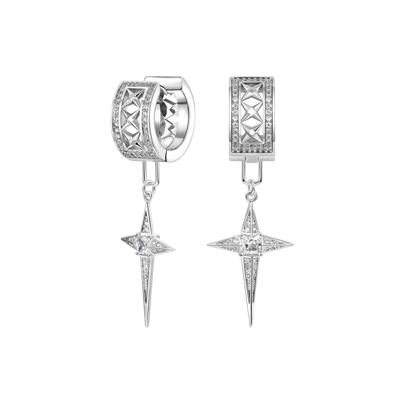 Asymmetric Detachable Motif Earrings Set-Men's silver cross earring - APORRO
