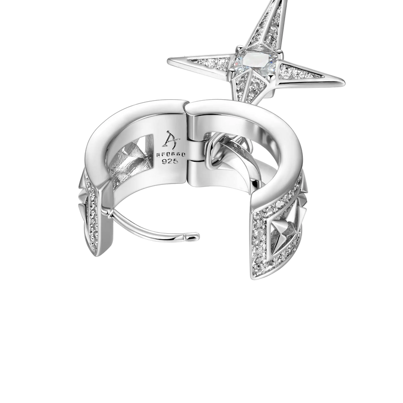 Asymmetric Detachable Motif Earrings Set-Men's silver cross earring - APORRO