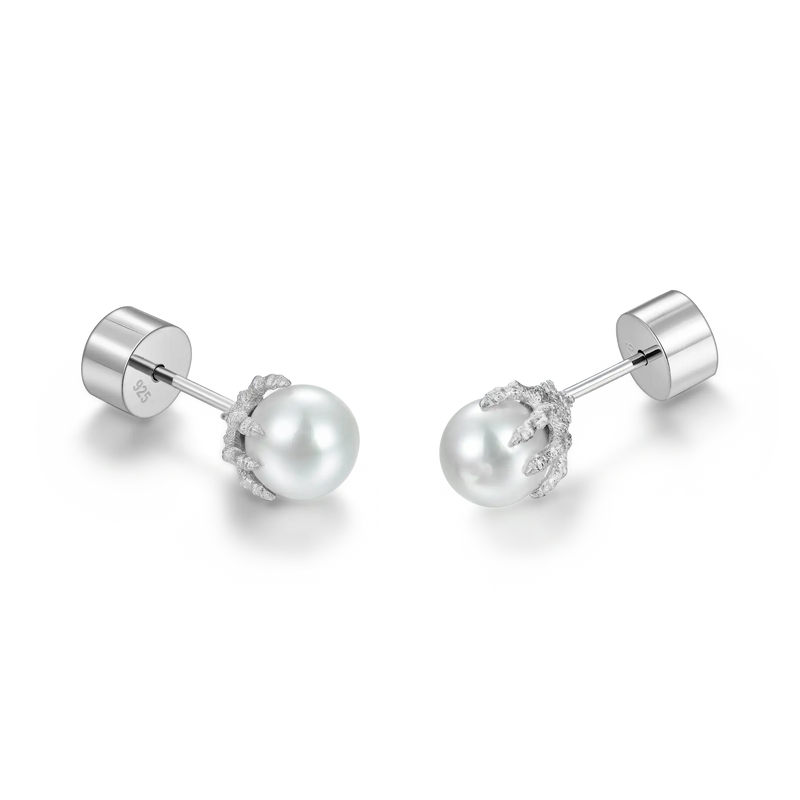 WONG Dragon Pearl Stud Earrings- APORRO 925 silver and gold stud earrings for men - APORRO