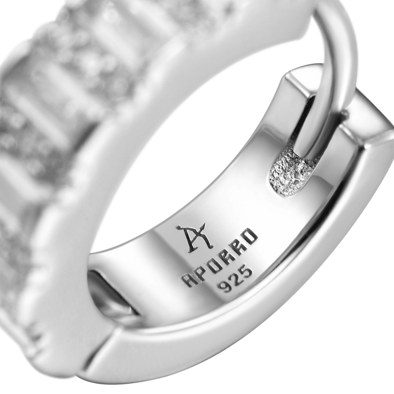 Baguettes Hoop Moissanite Earring-Men & Women's white gold hoop silver earring - APORRO