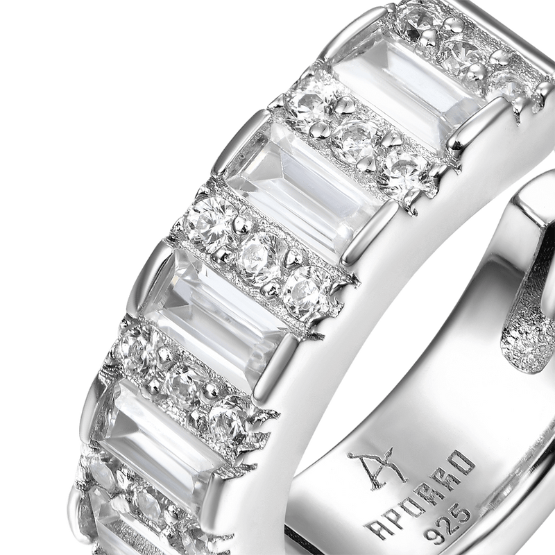 Baguettes Hoop Moissanite Earring-Men & Women's white gold hoop silver earring - APORRO