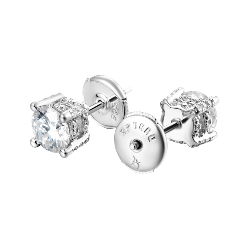 Round Cut Stud Earrings - White Gold - APORRO
