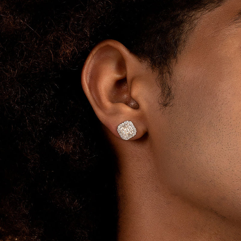 Moissanite Double Layer Octagonal Stud Earrings - White gold stud earrings - APORRO