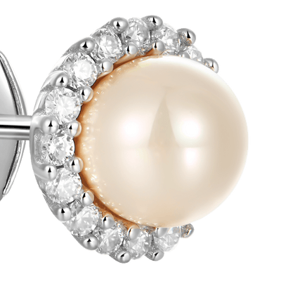 Moissanite Pearl Stud Earrings - Pair