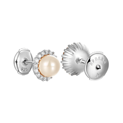 Moissanite Pearl Stud Earrings - Pair