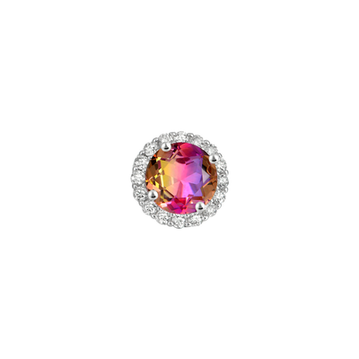 S925 Round-Cut Gradient Tourmaline Halo Stud Earring