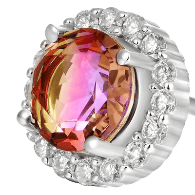 S925 Round-Cut Gradient Tourmaline Halo Stud Earring