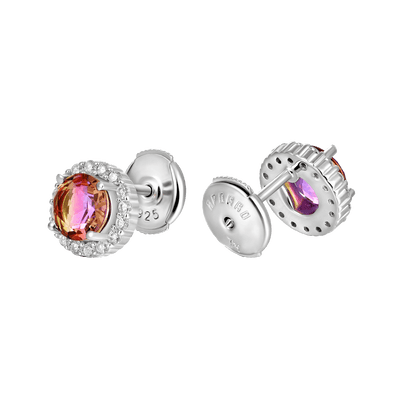 S925 Round-Cut Gradient Tourmaline Halo Stud Earring