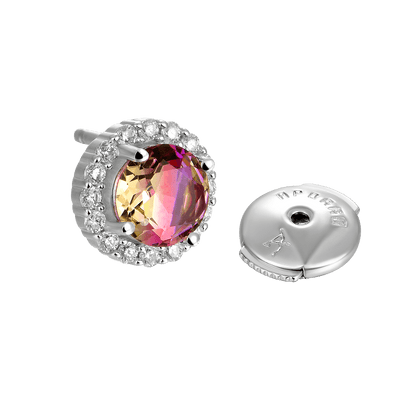 S925 Round-Cut Gradient Tourmaline Halo Stud Earring