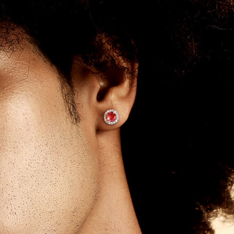 Round-Cut Gradient Tourmaline Halo Stud Earring-Single - APORRO