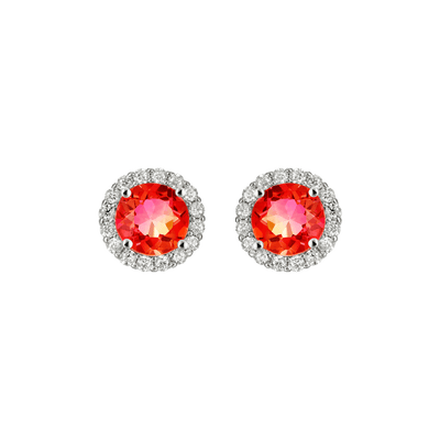 S925 Round-Cut Gradient Tourmaline Halo Stud Earring