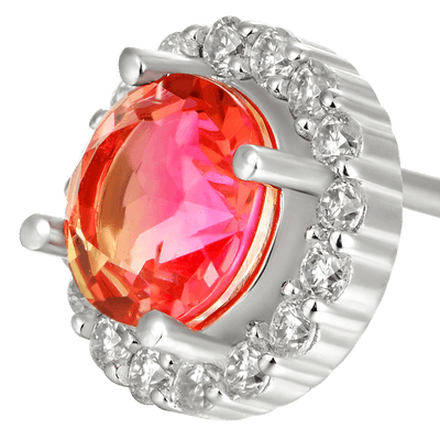S925 Round-Cut Gradient Tourmaline Halo Stud Earring