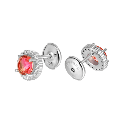 S925 Round-Cut Gradient Tourmaline Halo Stud Earring