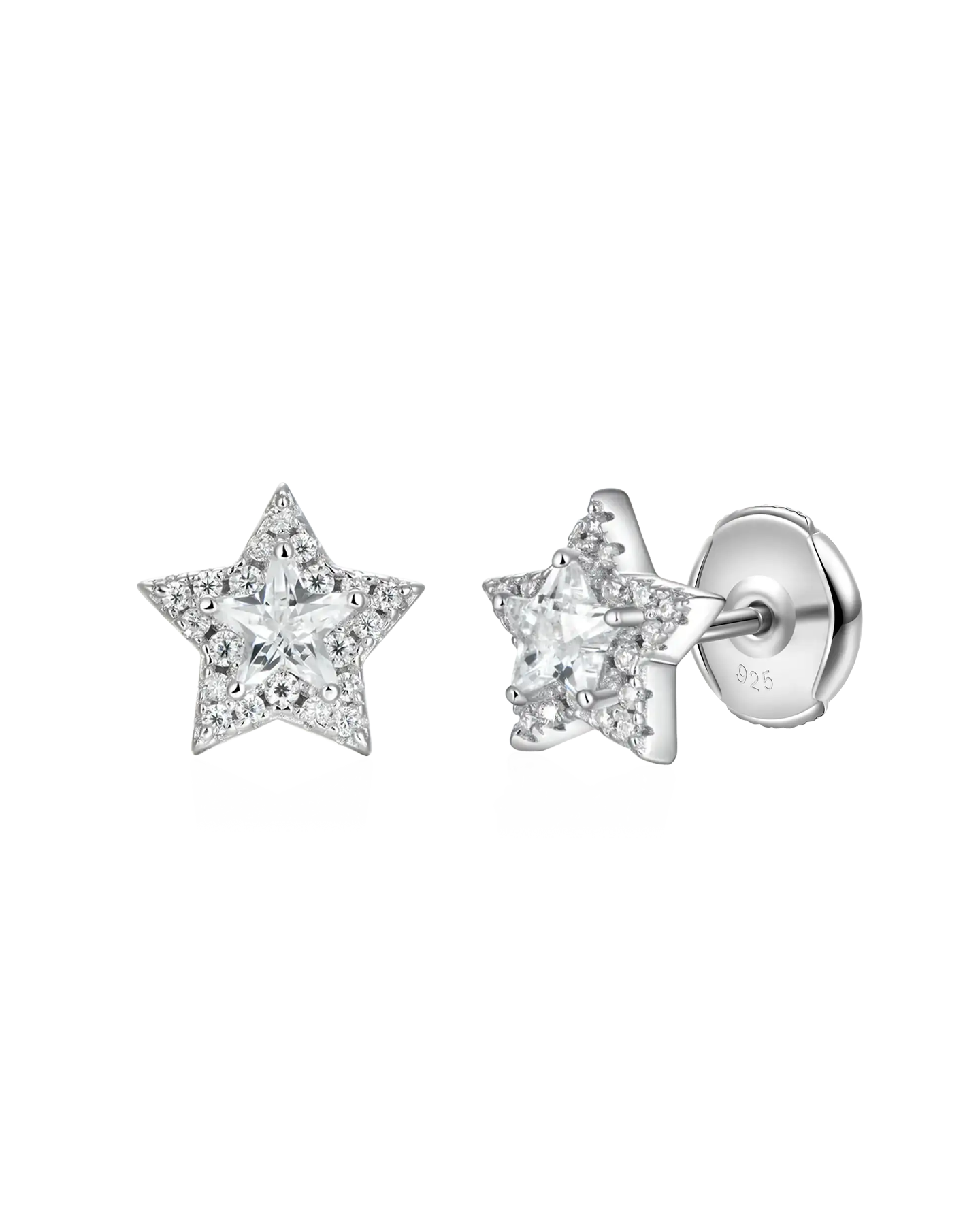 Moissanite Halo Star Stud Earrings - Pair