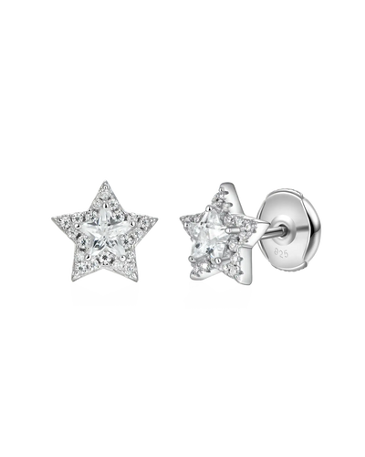 Moissanite Halo Star Stud Earrings - Pair