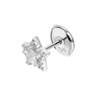 Moissanite Halo Star Stud Earring - Single