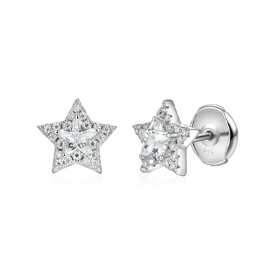 S925 Halo Star Stud Earrings - Pair